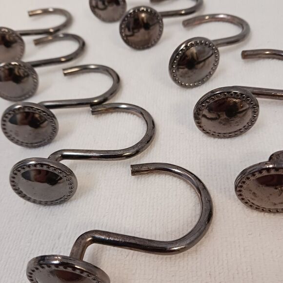 10 Shower Curtain Hooks LUXE Decor Button Style Polished Gunmetal Dark PRETTY! - Picture 6 of 14
